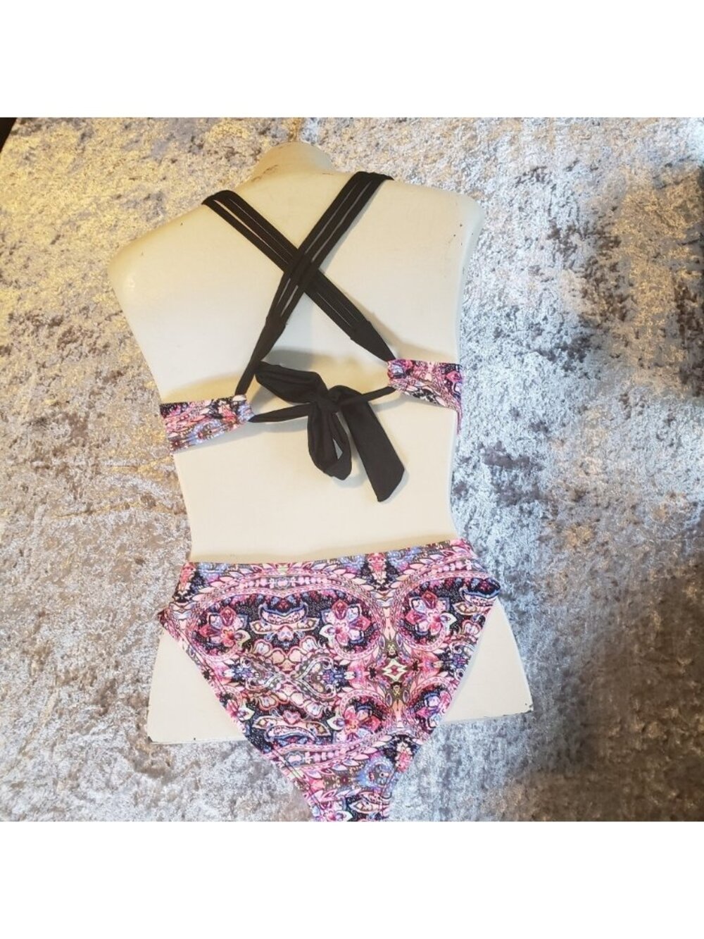 Endless Sun Pink Paisley Strappy Sporty Bikini Swim Swimsuit Travel Beach M3dium - Picture 4 of 8
